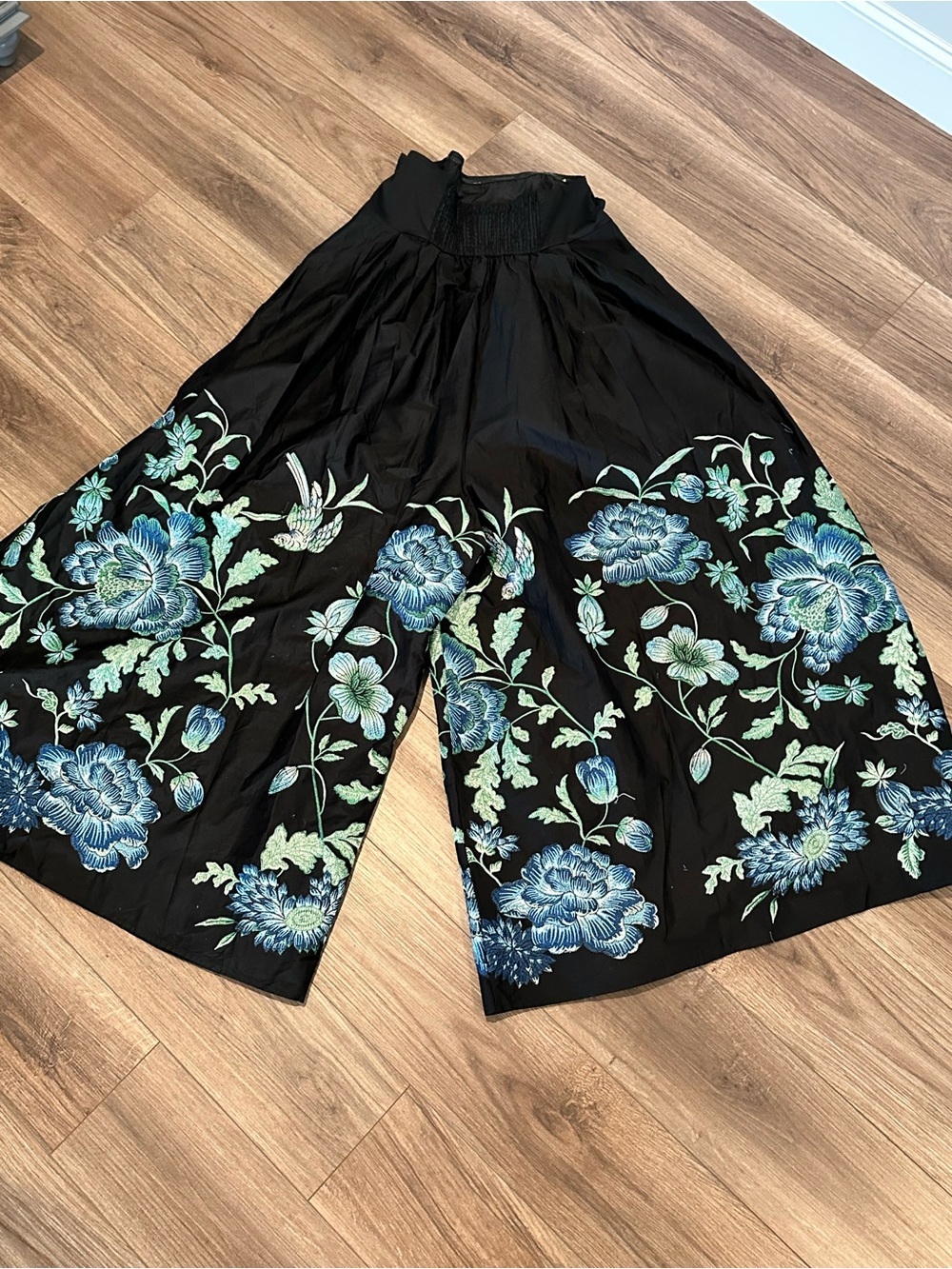 Anthropologie Hutch Strapless Embroidered Black Floral Wide-Leg Jumpsuit - Picture 9 of 12